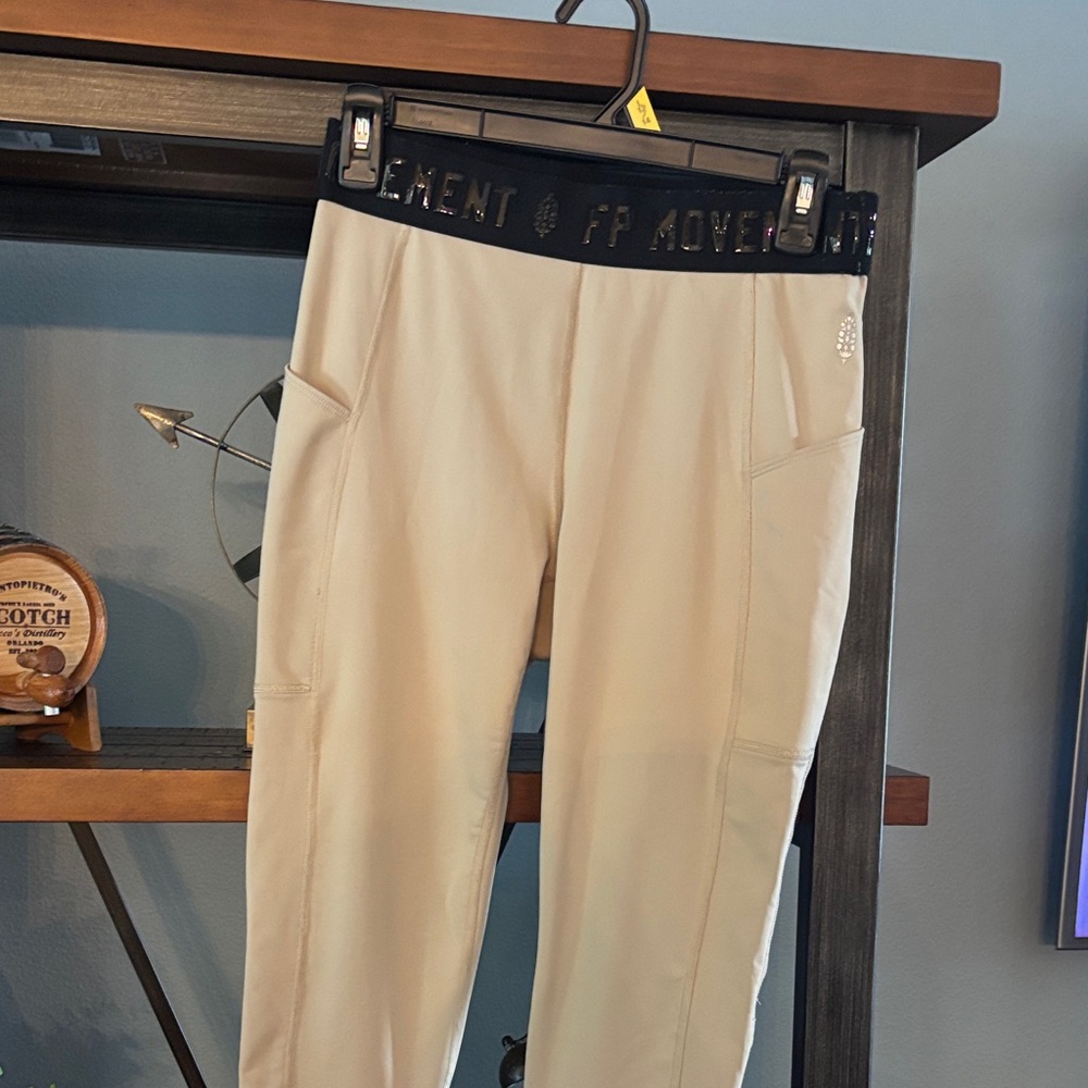 Free People Cream High-Rise Leggings with Branded Waistband - Picture 2 of 5